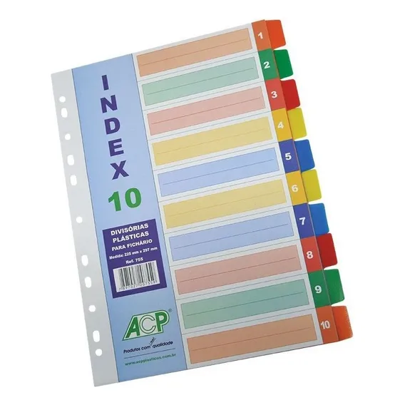 Kit De Divisórias Para Fichário 10 Abas Acp Com 2 Pacotes Foto 1