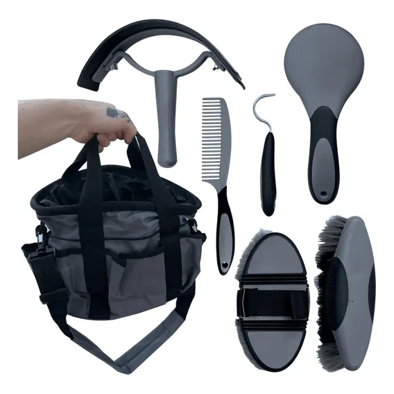 Kit De Escovas P Limpeza De Cavalo - Grooming Equino Rodo Am Cor Cinza Foto 1