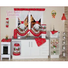Kit De Jogo De Cozinha Natal Com Cortina 10 Peças Cor Vermelho Foto mini 1