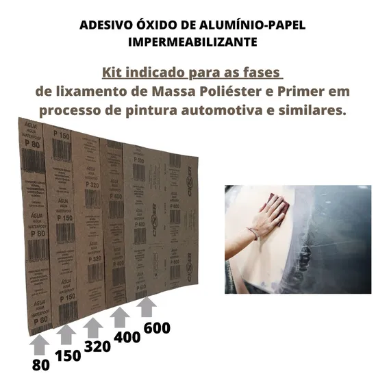 Kit De Lixas 80 150 320 400 600 Para Poliéster E Primer Quantidade de cascalhos 1 Foto 1