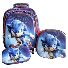 Kit De Mochila Escolar Kit Mochila Rodinhas 3d Kit 3 Peças Sonic 3d Rodinhas Com Design Sonic - Azul Foto  mini 1