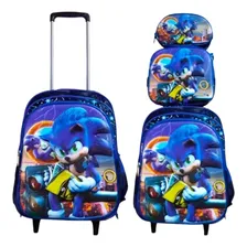 Kit De Mochila Escolar Kit Mochila Rodinhas 3d Kit 3 Peças Sonic 3d Rodinhas Com Design Sonic - Azul Foto mini  3