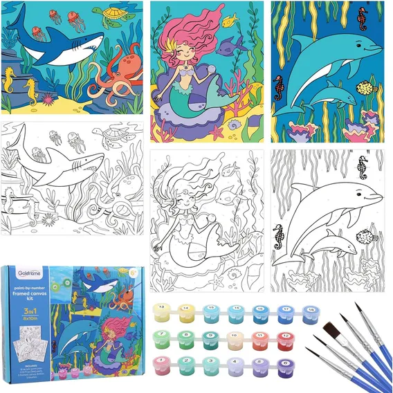 Kit de pintura infantil com tela e acrílicos Foto 1
