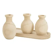 Kit Decorativo Mini Vasos Em Madeira Com Bandeja 4 Peças Foto  mini 1
