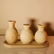 Kit Decorativo Mini Vasos Em Madeira Com Bandeja 4 Peças Foto mini 4