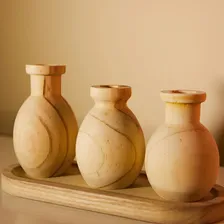 Kit Decorativo Mini Vasos Em Madeira Com Bandeja 4 Peças Foto mini  3