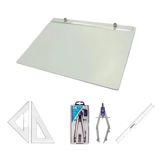 Kit Desenho Técnico A3 Acrílico Par Esquadro 32cm Régua 30 Foto 1
