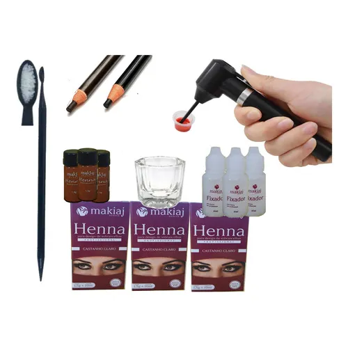 Kit Design Sobrancelha 3 Henna +mixer+dappen+ 2lápis +palito Foto 1