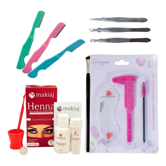 Kit design sobrancelha rena Makiaj navalha pinça paquimetro Foto 1
