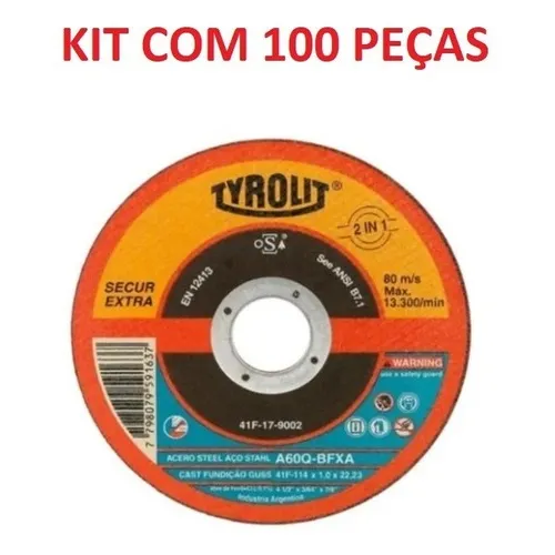 Kit Disco Corte Fino Tyrolit Secur 4.1/2x 1mm Inox 100 Peças Foto 1