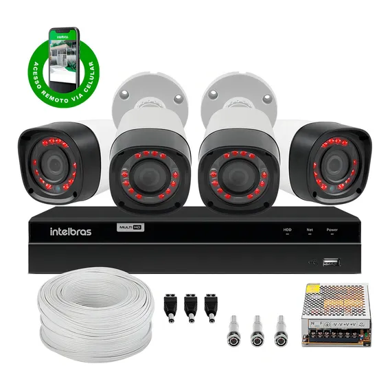 Kit Dvr 4 Canais Intelbras Mhdx 4 Câmeras Bullet 720p Foto 1