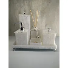 Kit Em Acrílico Para Banheiro - 8 Peças Quadrado Cor Branco/perola Foto  mini 1