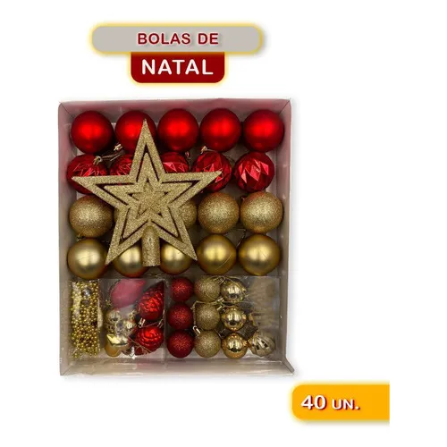 Kit Enfeites De Natal Bolas Estrela Com 40 Itens 3d Enfeites Foto 1