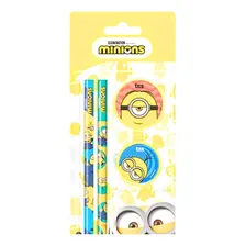 Kit Escolar Tris Minions Com 4 Peças 2 Lápis Apontador E Borracha Conjunto Escolar Foto mini 2