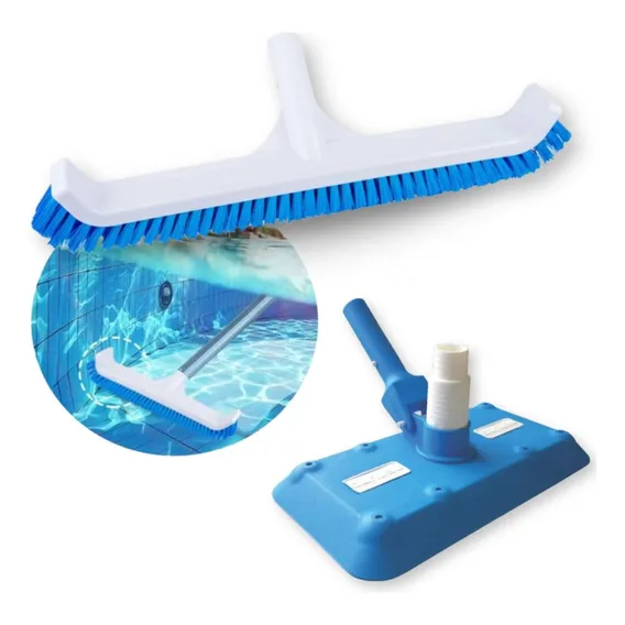 Kit Escova Curva 44 Cm + Aspirador Esfera Para Piscina Fibra Foto 1