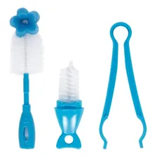Kit Escova E Pinça Mamadeira Azul Buba BebĂȘ Limpeza Baby Foto mini 3