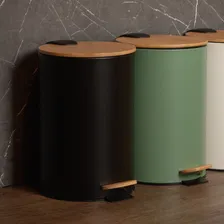 Kit Escova Vaso Sanitário+lixeira Pedal Tampa De Bambu 5l Foto mini  3
