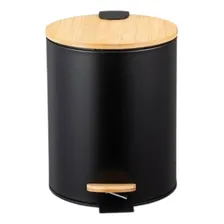 Kit Escova Vaso Sanitário+lixeira Pedal Tampa De Bambu 5l Foto mini 4