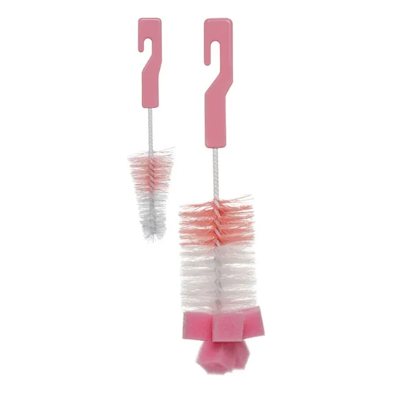 Kit Escovas Para Mamadeira E Bico Com Esponja Rosa 5415 Buba Foto 1