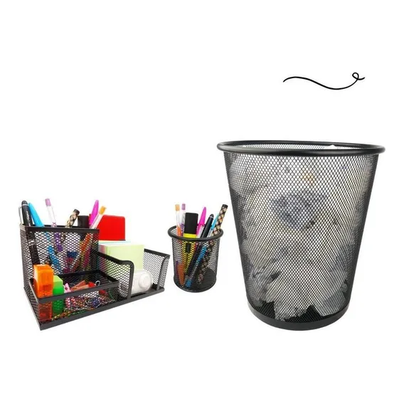 Kit Escrit贸rio Organizador Mesa Lixeira Porta Caneta L谩pis Foto 1