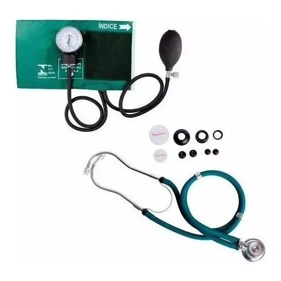 Kit Esfigmomanômetro + Estetoscopio Rappaport Premium Rosa Cor Verde Foto 1