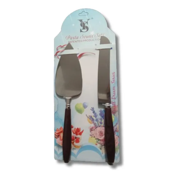Kit Espátula E Faca Para Bolo Ys Cor Marrom-escuro Foto 1