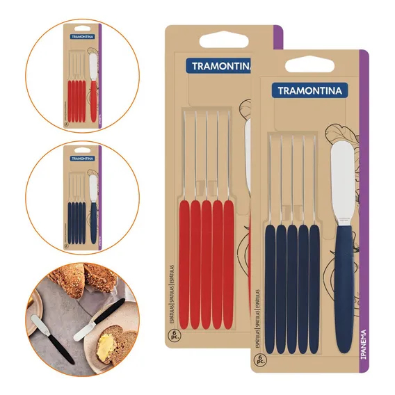 Kit Espátulas Manteiga Tramontina Ipanema Vermelho/azul 12p Foto 1