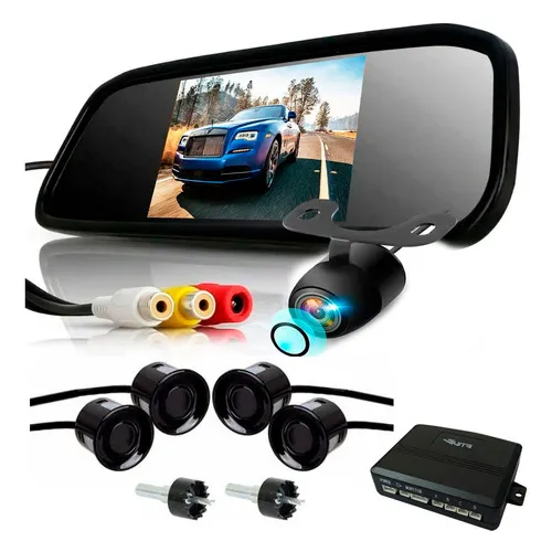 Kit Espelho Retrovisor Monitor Câmera De Ré Sensor Lcd Preto Foto 1