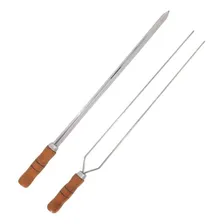 Kit Espetos 40cm De Inox Com Cabo Madeira - Duplo E Espada Foto mini 1