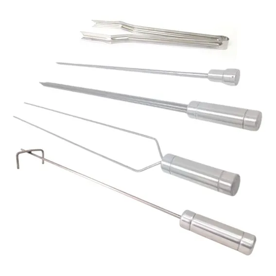Kit Espetos Churrasco 60cm, Pegador Carnes, Espalhador Brasa Foto 1