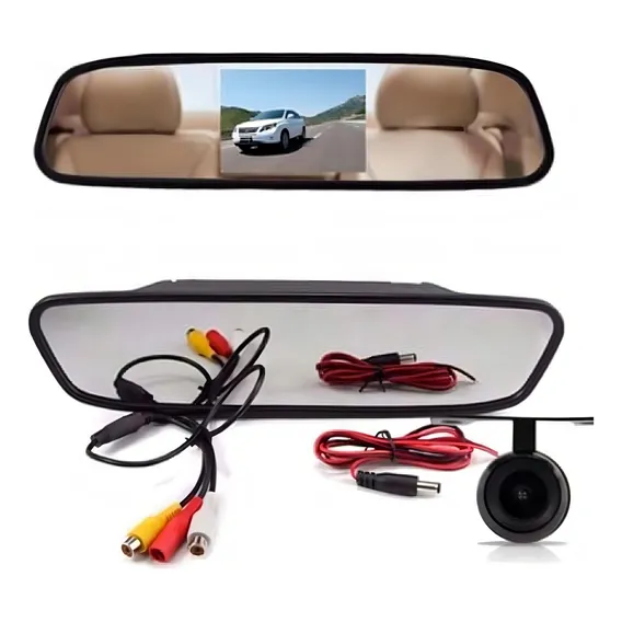 Kit Estacionamento Espelho Retrovisor Lcd Câmera Ré Colorida Foto 1