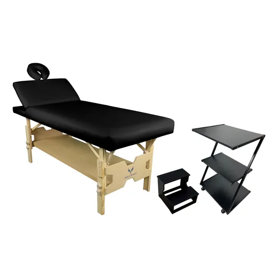 Kit Estética Maca Mesa Reclinavel 3 Posições Escada Carrinho Auxiliar em Z Cor Preta Foto 1