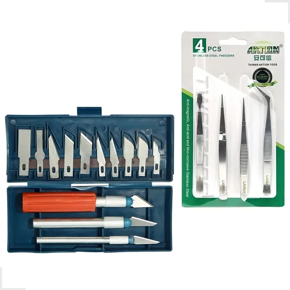 Kit Estilete Precisão 16 Pçs E Kit Pinça Foto 1