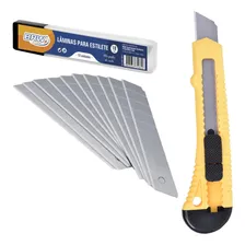 Kit Estilete Profissional Resistente Largo Brw + 10 Lâminas Foto  mini 1