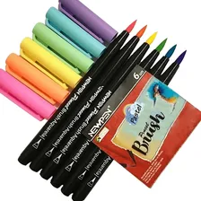 Kit Estojo 6 Caneta Marcador Pincel Brush Pen Newpen Pastel Foto  mini 1