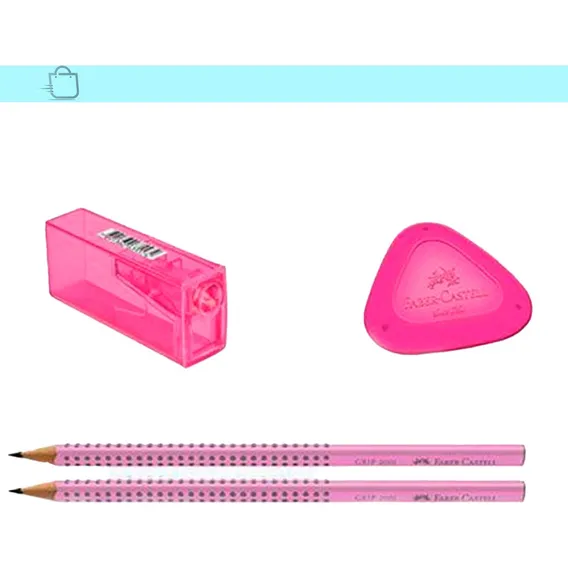 Kit Faber Castell 2 Lápis Grip - Borracha E Apontador Rosa Foto 1