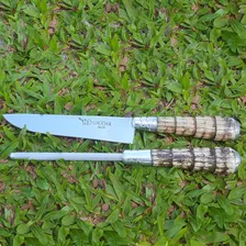 Kit Faca 6'' E Chaira Inox Rabo Tatu Bainha Couro Churrasco Foto mini 4