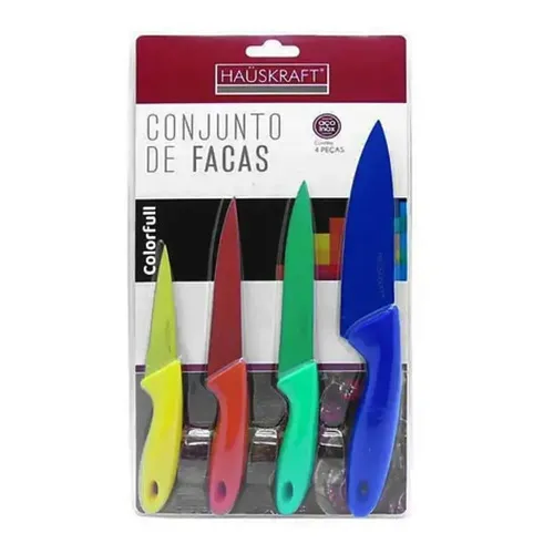 Kit Facas Jogo Faca Lâmina Inox 4 Peças Coloridas Foto 1