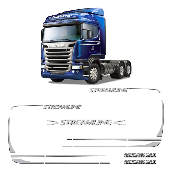 Kit Faixa Scania Streamline 2014 Adesivos Prata Completo - Sportinox Foto 1