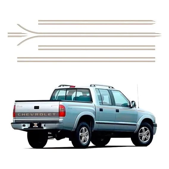 Kit Faixas Para S10 Executive 2000 2001 2003 2004 2005 2006 2007 2008 Cabine Dupla Adesivo Champanhe Sportinox Foto 1