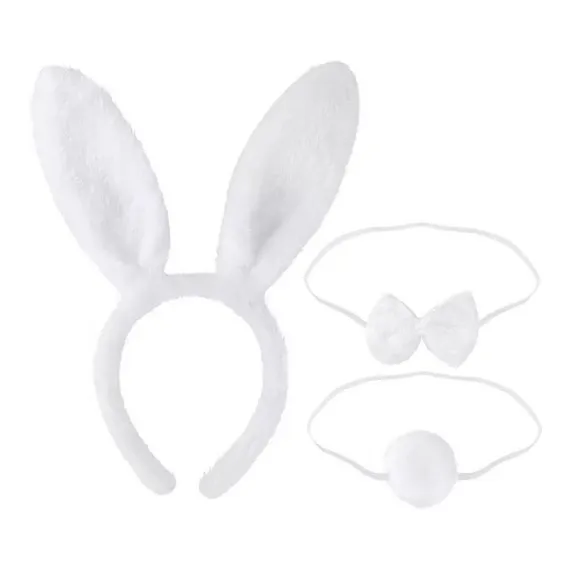 Kit Fantasia Tiara De Gatinha C/ Gravata E Rabo Festa Balada Cor Branco Foto 1