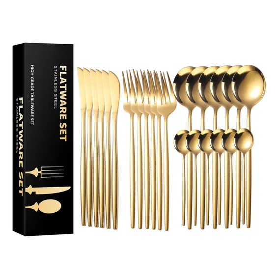 Kit Faqueiro Dourado 24 Peças Jogo De Talheres Aço Inoxidáve Foto 1