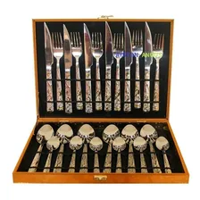 Kit Faqueiro Maleta De Talheres Inox 24 Peças Com Dourado Foto  mini 1