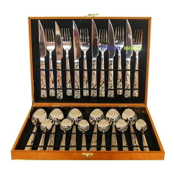 Kit Faqueiro Maleta De Talheres Inox 24 Peças Com Dourado Foto 1