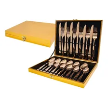 Kit Faqueiro Maleta De Talheres Inox 24 Peças Dourado Foto mini 1