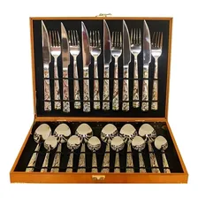 Kit Faqueiro Maleta Dourada 24 Peças Inox Com Dourado Lindo Foto  mini 1