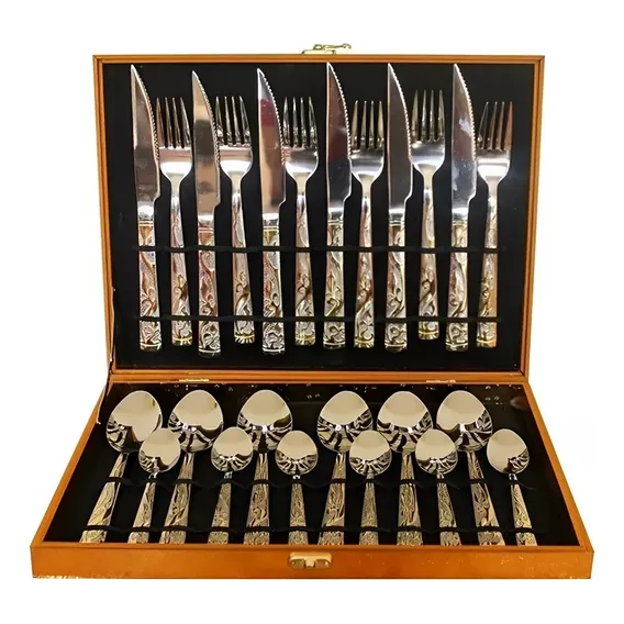 Kit Faqueiro Maleta Dourada 24 Peças Inox Com Dourado Lindo Foto 1