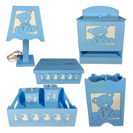 Kit Farmacinha Quarto Bebe Decorado Mdf Menino Menina- Temas Cor Ursinho Azul Bb Foto 1