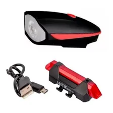 Kit Farol Bike C/ Buzina Recarregável + Sinalizador Traseiro Foto mini 1