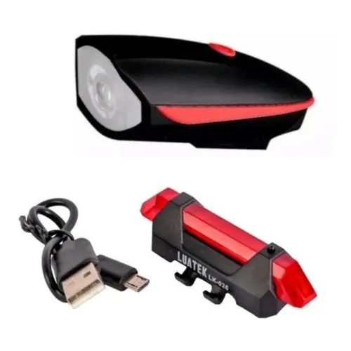 Kit Farol Bike C/ Buzina Recarregável + Sinalizador Traseiro Foto 1